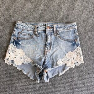 Mossimo Denim Womens High Rise Crochet Lace Trim Jean Shorts Size 2/26